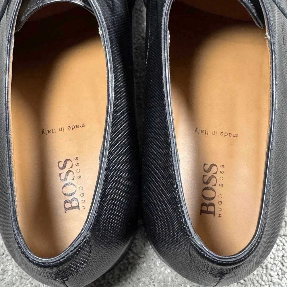 Hugo Boss Derby Shoes Black Micro Textured Leather Made in Italy‎ Mens 11